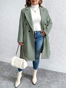 Elenzga Plus Size Women's Solid Color Fashion Versatile Daily Wear Wool Coat - Green - View 6