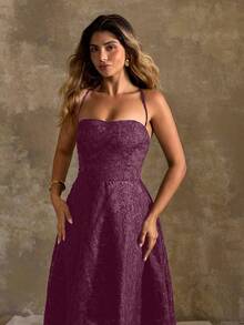 Roveilla Off The Shoulder Wedding Guest Graduation Romantic Evening Formal Women Birthday Party Elegant Summer Outfit Date Night Cocktail Dress Fashionable Graceful Minimalist Elegant Cut-Out Textured Fabric Spaghetti Strap Strap Bustier Maxi Dress Sexy Slimming Waist-Cinching Elegant Dress For Women - Red Violet - View 4