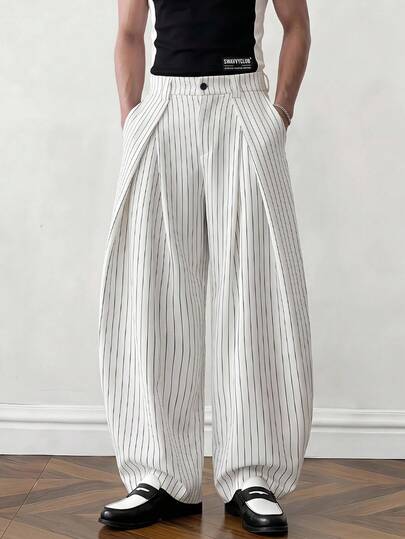 SWAVVY Pantaloni da uomo alla moda da pendolare a righe con gamba curva