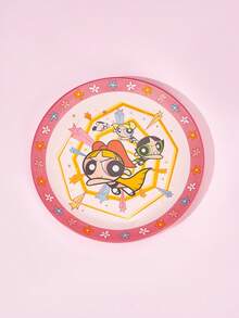 THE POWERPUFF GIRLS X Joivida 1pc X Joivida Pink White Color Ceramic Dinner Plate, Energetic Cartoon Design, Perfect For Home, Kitchen, As Snack, Candy, Dessert, Cake, Fruit Plate, Great For Family, Party, Picnic, Wedding, A Vibrant Gift - Multicolor - View 1
