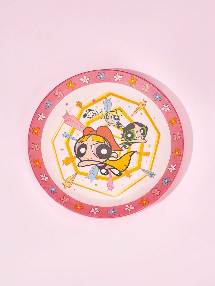 THE POWERPUFF GIRLS X Joivida 1pc X Joivida Pink White Color Ceramic Dinner Plate, Energetic Cartoon Design, Perfect For Home, Kitchen, As Snack, Candy, Dessert, Cake, Fruit Plate, Great For Family, Party, Picnic, Wedding, A Vibrant Gift - Multicolor - View 1