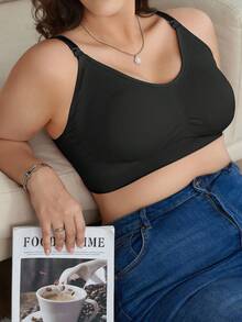 Moonlight&Mama Women's Bestselling Seamless Minimalist Solid Color Fashionable Comfortable High Cost-Performance High Quality Portable Plus Size Maternity Nursing Bra 1pc - Black - View 4