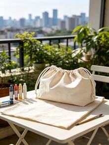 Haus Hana 1PC White Canvas Storage Bag Large Capacity Portable Zipper Makeup Solid Color Casual Tote For Bedroom Dorm Living Room Simple Style Essential - Multicolor - View 8
