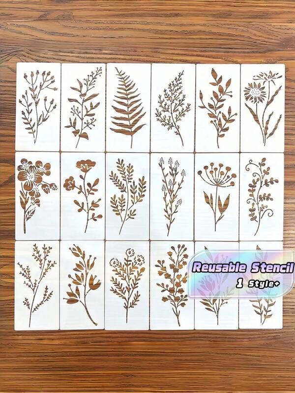 18PCS DIY Floral Painting Stencils Reusable Plastic Template For Wood Fabric Paper Spray Paint Graffiti Craft Supplies Home Decor Gift Idea