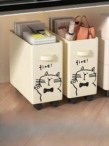 1PC Plastic Under Desk Rolling Storage Cart Multifunction Organizer Basket With Wheels Cute Cat Pattern Office Supplies For Home Workplace Back To School Supplies Mobile Desk Organizer - Multicolor - View 6