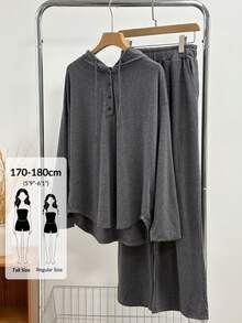 Dazy Tall Setelan Kasual Wanita 2 Potong Terdiri dari Gaun Hoodie dan Celana Longgar untuk Musim Gugur - Grey - View 1