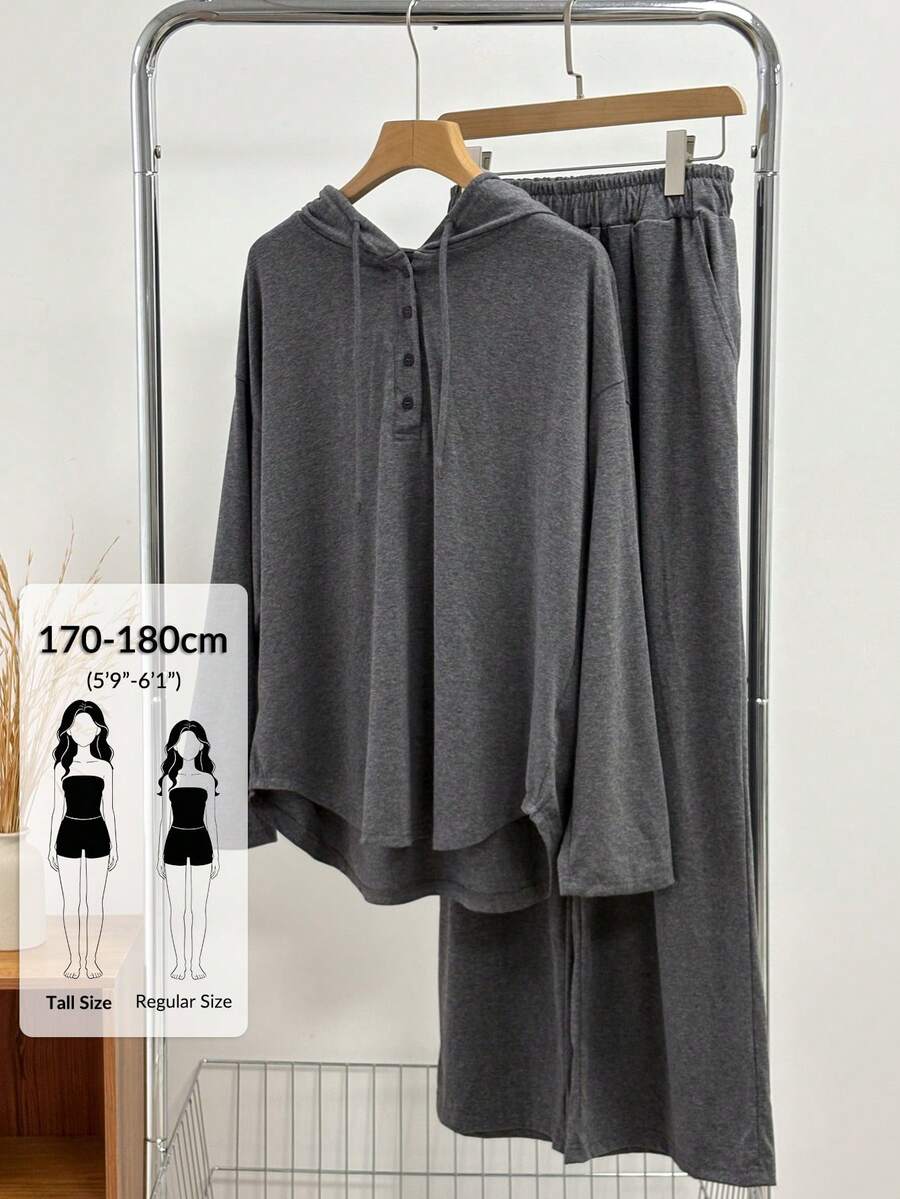 Dazy Tall Setelan Kasual Wanita 2 Potong Terdiri dari Gaun Hoodie dan Celana Longgar untuk Musim Gugur - Grey - View 1