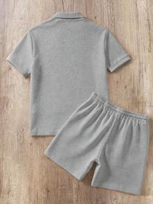 Manfinity Joysei Conjunto de polo de punto jacquard de unicolor con textura gris, cuello y puños acanalados con cremallera para hombre - Gris - Ver 2