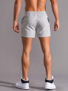 Manfinity Homme Men Drawstring Waist Shorts Jogger Plain Light Grey Gym Athletic - Light Grey - View 4