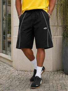 Manfinity EZcore Plus Size Men's Casual Summer Bermuda Beach Shorts With Contrast Trim And Drawstring Waist - Black - View 3