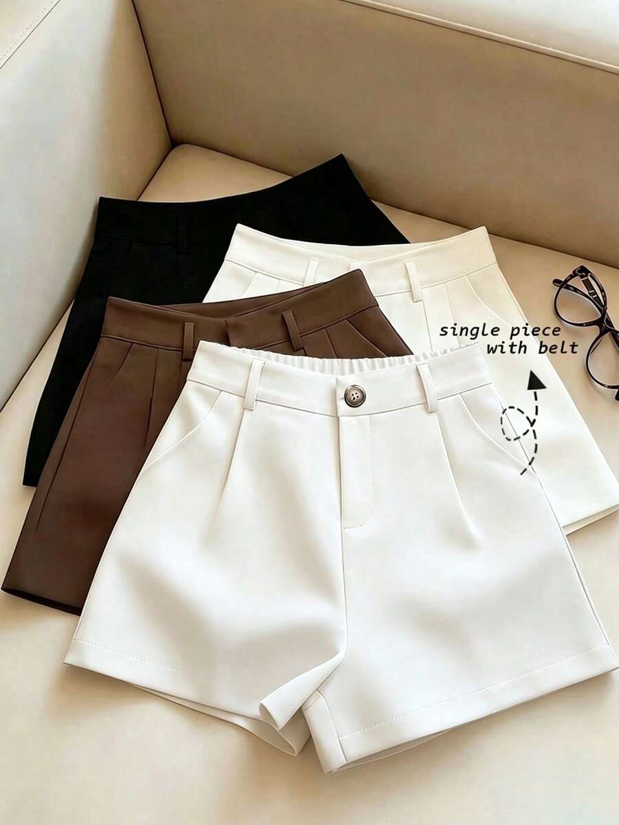 EMERY ROSE Regular Women's Loose Plus Size Vacation Shorts - White - View 1