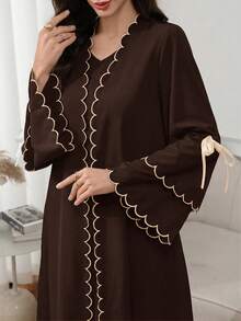 Al Najma Women's Colorblock Trim Lace-Up Abaya - Coffee Brown - View 6