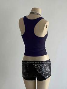 SHEIN Unity 女款全印花修身百搭日常上衣 - 藏蓝色 - 查看 2
