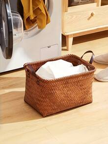 2Pcs Rustic Woven Storage Basket, Multiuse For Cosmetics Jewelry Books Clothes Home Car - Multicolor - View 2
