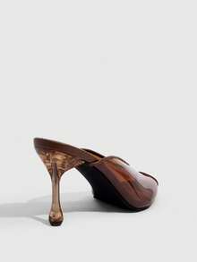 CUCCOO SZL Women's Fashion And Elegance Banquet Stiletto Transparent Heel Round Toe Peep Toe Rear Mules Women's Sandals - Camel - View 3
