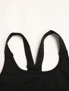 SHEIN 青少年女孩秋冬休閒運動瑜珈三件套，拼色織帶字母刺繡貼布拉鍊外套、背心與交叉腰騎行褲，黑色 - 黑色 - 查看 10