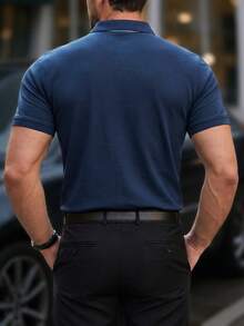 Manfinity Mode Men's Contrast Striped Short Sleeve Casual & Commuter Formal Polo Shirt, Ceremony - Royal Blue - View 2