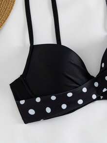Swim Lushoire Women's Summer Beach Polka Dot Print Two-Piece Swimsuit, Random Print, Push-Up With Underwire - Black and White - View 4