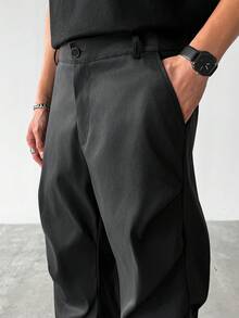 PAVTROS Men's Solid Color Loose Casual Long Pants With Pockets - Black - View 4