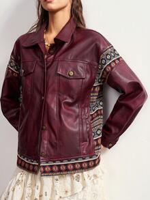 Bohemela Lässige gewebte Patchwork-Jacke mit lockerer Passform und regulärem Schnitt für Damen - Pink - Übersicht 4