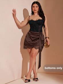SHEIN BAE CURVE 大尺碼女款黑色蕾絲裙 - 棕色 - 查看 4