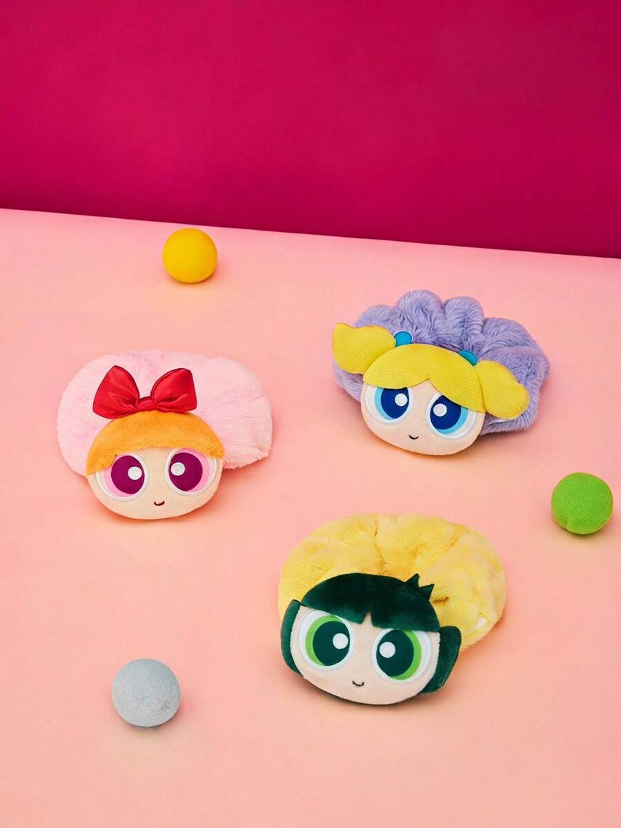THE POWERPUFF GIRLS X Joivida 1組毛絨髮圈與髮帶、可愛卡通髮箍,適合日常穿著、旅行、派對,是送給女性、女孩的有趣禮物,生日、聖誕節或週年紀念的襪子填充禮物 - 彩色 - 查看 1