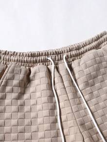 Manfinity Homme 男士休閒紋理單排扣短袖襯衫與抽繩腰口袋短褲套裝 - 摩卡棕 - 查看 5