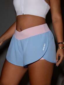 SHEIN Rhythm Era Casual Versatile Plus Size Multi-Color Letter Print Sports Shorts With Storage Pockets Gym Sports Baby Blue Summer - Multicolor - View 3