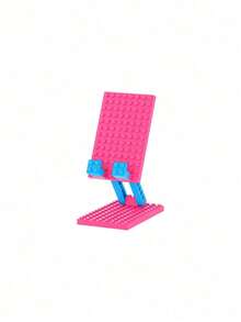 Joivida 1Pc Adjustable Building Block Phone Stand, Foldable Desktop Lazy Phone Holder With Heavy‑Duty Metal Base & Anti‑Slip Silicone Pad, 90° Dual‑Axis Angle Adjustable Brick‑Inspired Cell Phone Cradle, Horizontal & Vertical Compatible, Portable Foldable Desk Decor For Home Office Bedroom, Creative DIY Phone Stand In Navy Blue & Rose Red - Multicolor - View 8