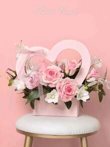 2PCS Heart Shaped Flower Gift Box Foldable Handle Portable Bouquet Bag Paperboard Material Floral Arrangement Container For Valentine Wedding Mother Day Party Celebration Floral Supplies Gift Wrapping Elegant Decoration - multicolor - View 9