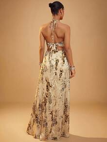 Hauture Front Cut Out Cross Over Halter Open Back Maxi Dress - Multicolor - View 2