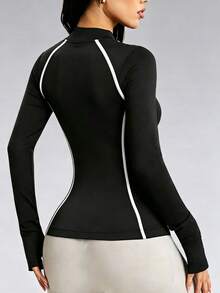 Dewbera Dewbera Women's High Elasticity Seamed Sports Jacket - Black - View 7