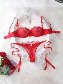 SHEIN 女款性感內衣套裝 2件組 - 紅色 - 查看 1