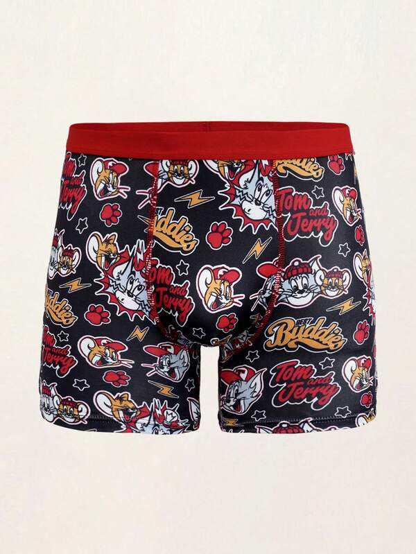 TOM & JERRY X SHEIN Men's Cartoon Print Elastic Waist Casual Boxer Briefs