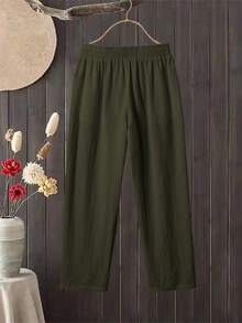 Rusticease Women's Casual Versatile Solid Color Pants - Army Green - View 2