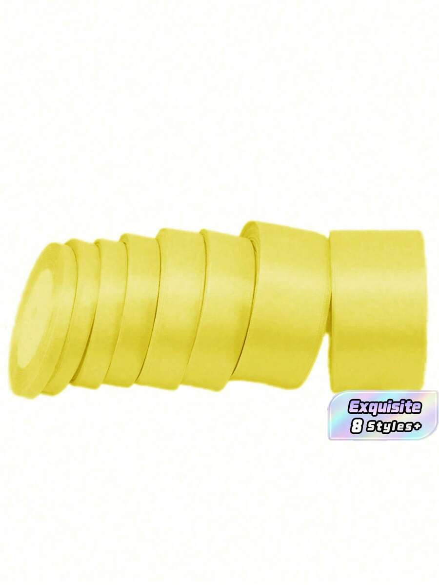 1 Rollo de Cinta de Satén de Poliéster - Caja de Regalo, Caja de Caramelos, Caja de Pastel, Cinta de Decoración de Flores Frescas (Teñida a Máquina con Ligera Diferencia de Color) - Amarillo limón - Ver 1