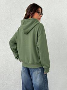 SHEIN EZwear 女款前拉鍊長袖口袋連帽衫 - 軍綠色 - 查看 2