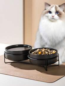 1PC Ceramic Pet Bowls Neck Protection Anti Tilt Removable Wrought Iron Stand Glaze Heat Resistant Hygienic Dual Bowl Cats Dogs Home Decor Elegant Multicolor - multicolor - View 4