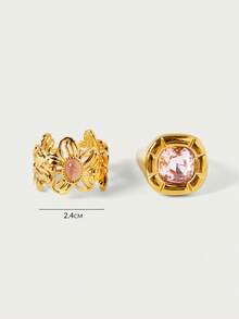 Glisma Cincin Emas 18k Berlapis Emas dengan Motif Bunga, Batu Geometris, Sederhana, Elegan/Mewah/Klasik, Cocok untuk Musim Panas/Pantai/Pesta Dansa/Pesta, Berlapis/Batu Permata/Seksi/Vintage - Yellow Gold - View 9