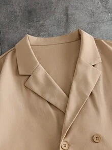 AXEPEAK Men's Solid Color Double Button Pocket Short Sleeve Shirt And Pants Set - Camel - View 5