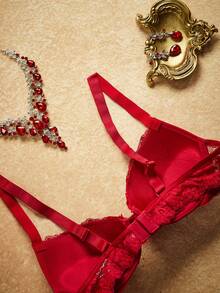 PinupPomp 1pc Women's Lace Padded Underwire Bra With Wide Straps, Lift And Support For Small Bust - Red - View 4