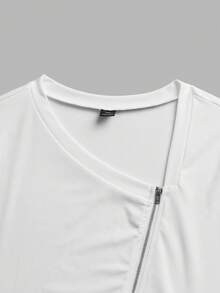 GlowEve CURVE Plus Size Women's Solid Color Long Sleeve Side Drawstring Zipper Front Jacket - White - View 5