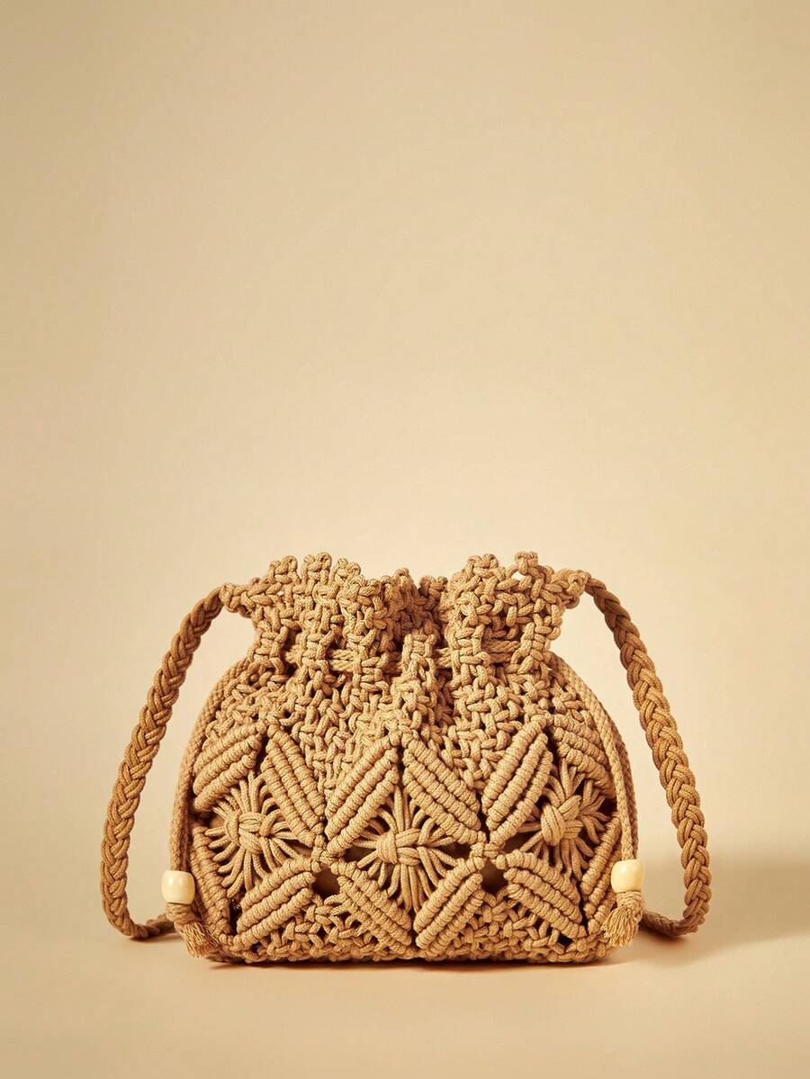 Travachic Woven Small Handbag For Women, New Fashionable Wicker Crossbody Bag, Small Niche Beach Shoulder Bag, Versatile Square Envelope Style Chic Crossbody Bag, Beach Vacation Bag, Beach Purse, Perfect For Summer, Vacation & Daily Use, Travel Must Haves, Straw Bag - Khaki - View 1