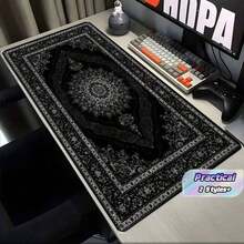 1pc Black Persian Rug Pattern Mouse Pad And Desk Mat - Non-Slip Rubber Base, Durable Polyester Surface, Vivid Floral Design, Suitable For Gaming And Office Use, Stylish Desktop Decor Gift, Mousepad For Desk. - Multicolor - View 1