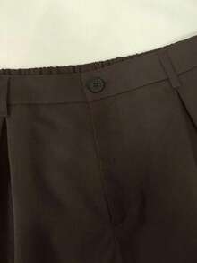 EMERY ROSE Plus Size Letter Print Wide Leg Casual Office Pants Fall - Chocolate Brown - View 4