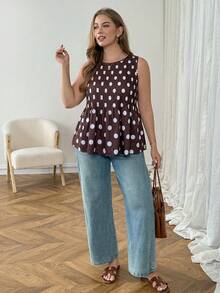 SHEIN LUNE 大尺碼女款圓領波點休閒百搭日常穿搭上衣 - 彩色 - 查看 7