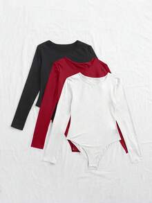 SHEIN Unity 女款純色休閒百搭日常長袖連身衣 - 彩色 - 查看 4