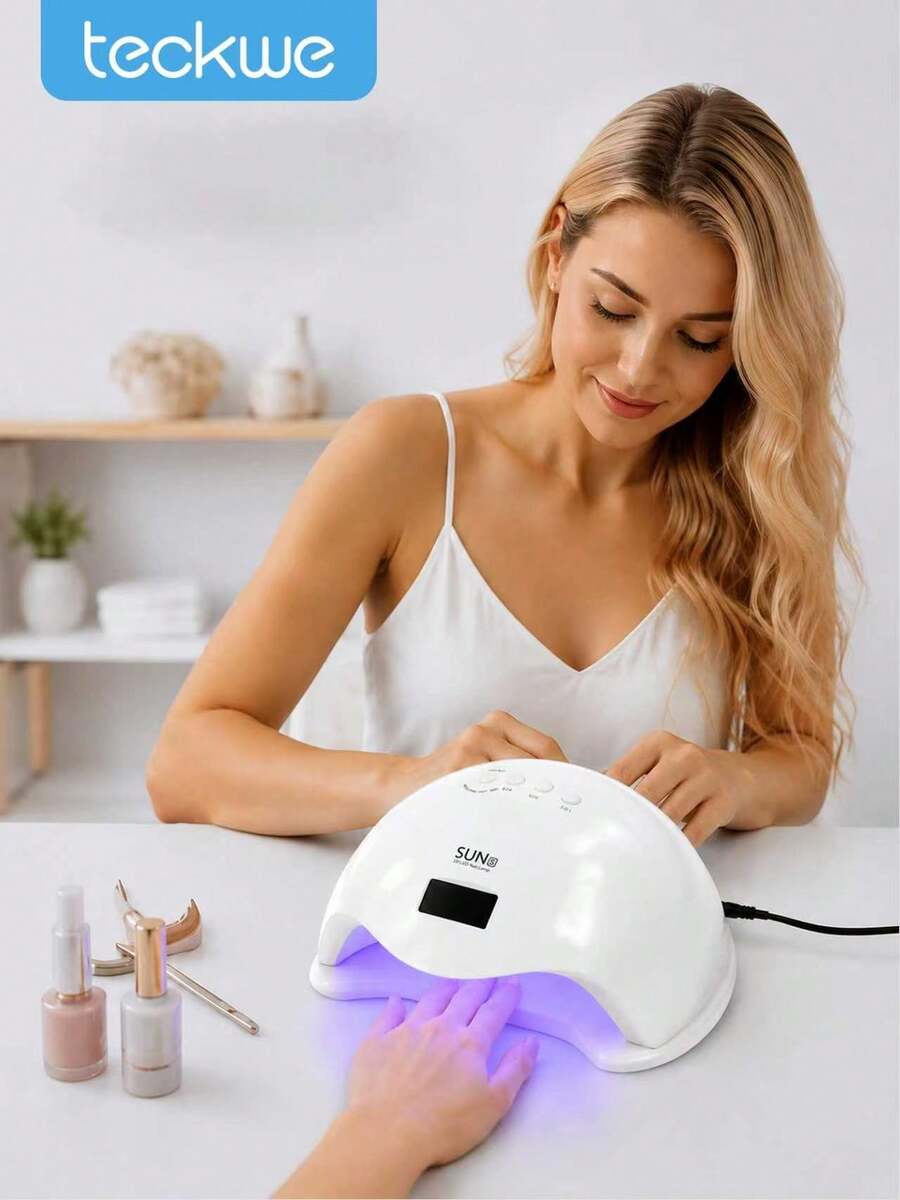 Teckwe Lámpara de secado de uñas profesional con pantalla LCD, función de apagado automático, herramientas de uñas compactas, detección automática inteligente, adecuada para principiantes y profesionales. - Blanco - Ver 1