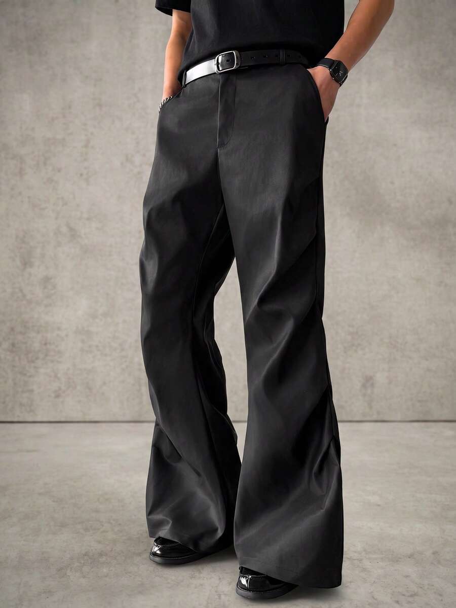PAVTROS Men's Solid Color Loose Casual Long Pants With Pockets - Black - View 1