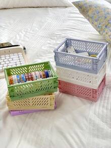 5Pcs Foldable Plastic Storage Baskets, Desktop Organizer Bins For Stationery Tape & Small Tools - Multicolor - View 2